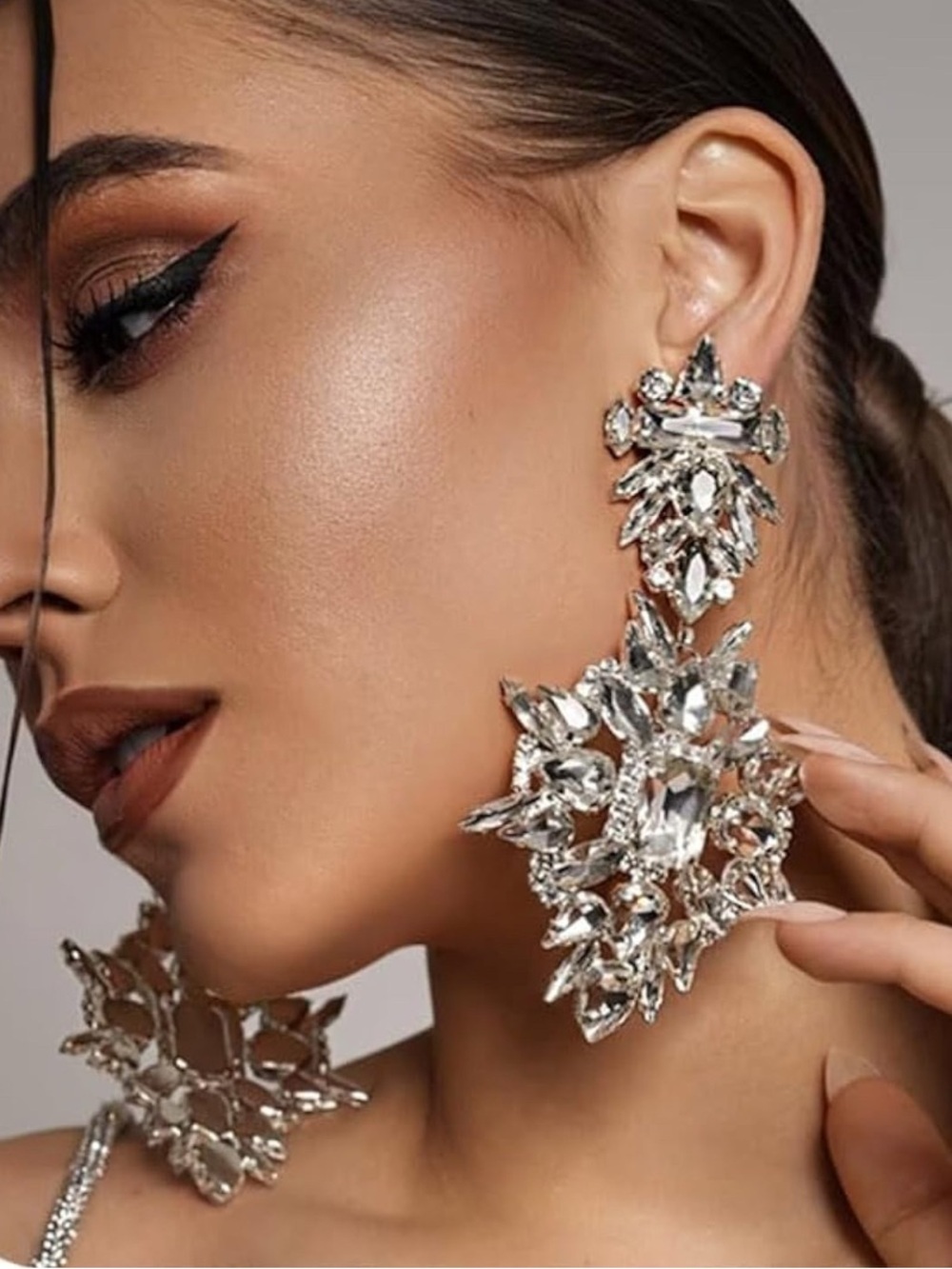 Statement Silver Crystal Drop Earrings